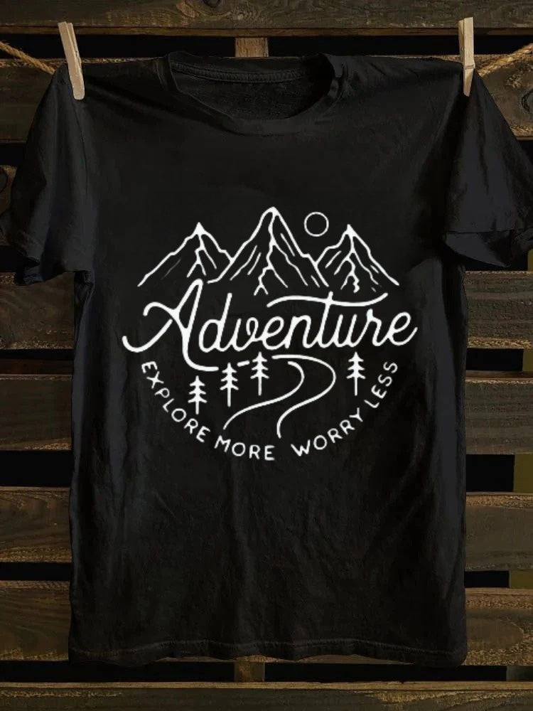 Hiking themed printed women's summer outfit fit round neck T-shirt