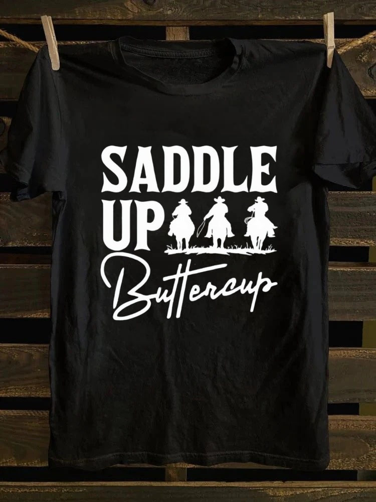 Ladies Western Denim Printed T-shirt - SADDLE UP Buttercup