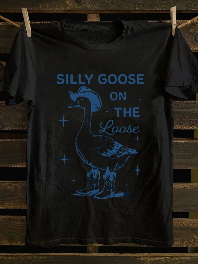 Retro Silly Cowboy Goose On The Loose GraphicT-shirt
