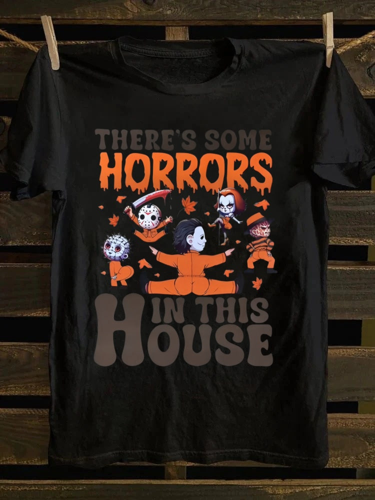 There's Some Horrors In This House Printed Unisex Oversized Halloween T-shirt