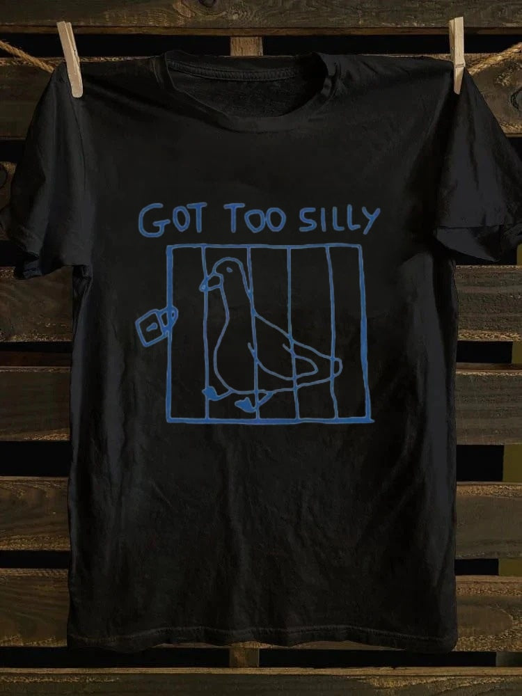 Retro Whimsical Hand - Drawn "Got Too SillyCaged Goose Graphic T-shirt