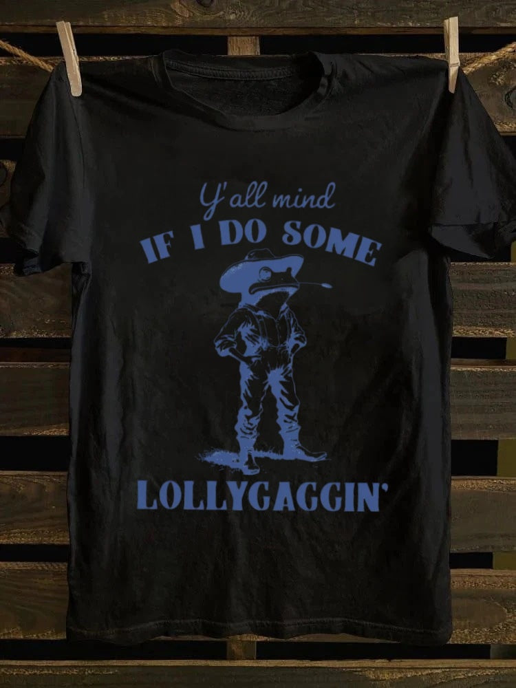Retro Cowboy Frog "Lollygaggin" Slang HumorPrinted Design T-shirt