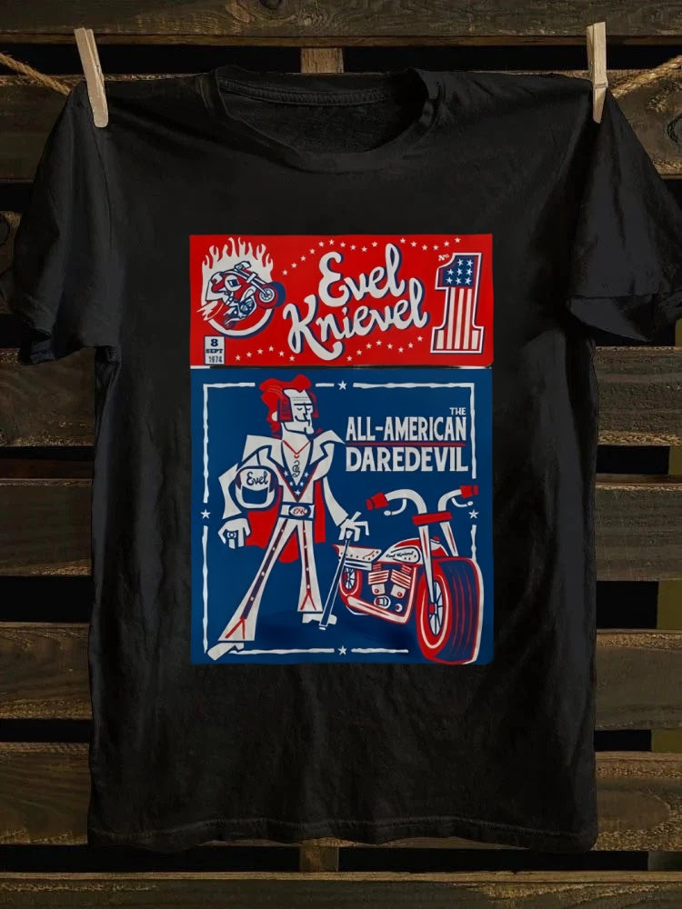 Retro school punk rock band printed design pattern T-shirt knievel