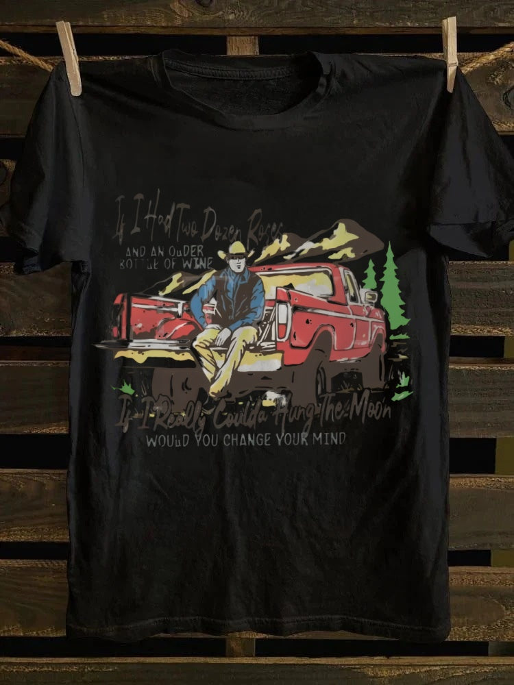 Retro Country Truck & Romantic Lyric Printed Tshirt