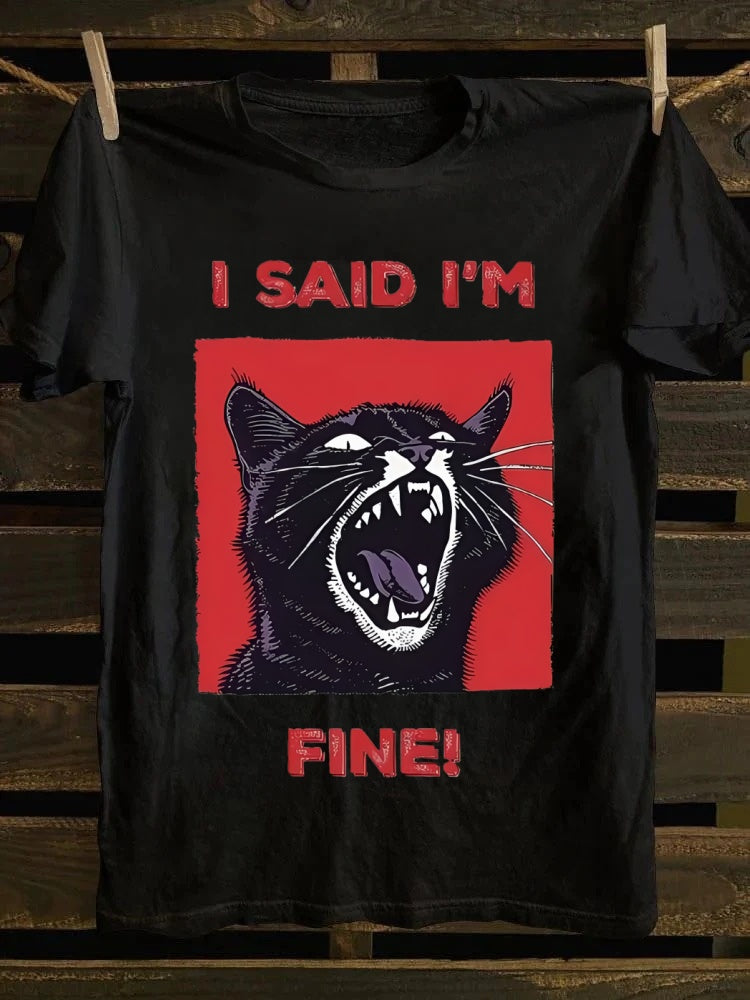 Retro "I Said I'm Fine!" Angry Black Cat T-shirt