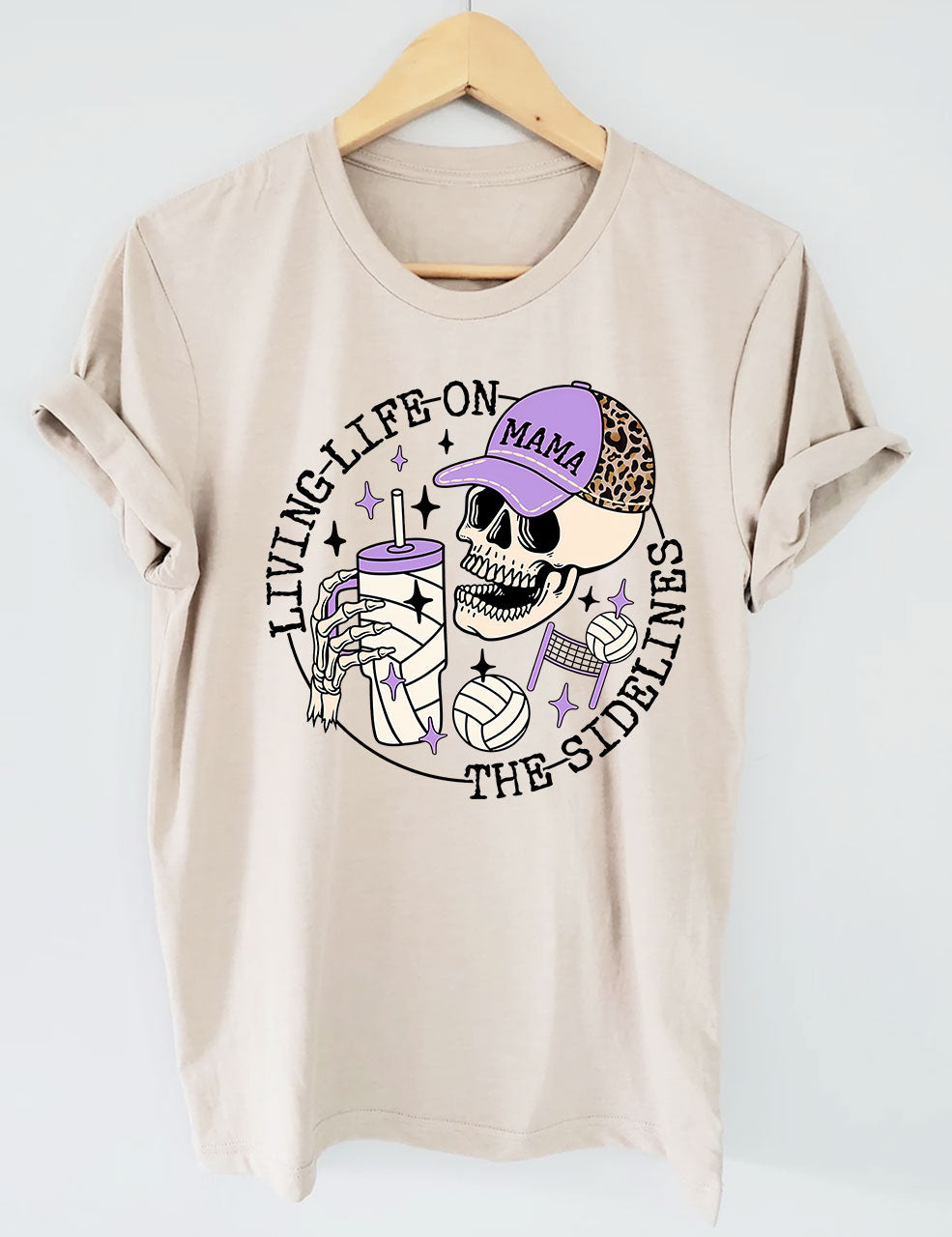 Living Life on the Bleachers Mama Skull Volleyball Mom T-shirt