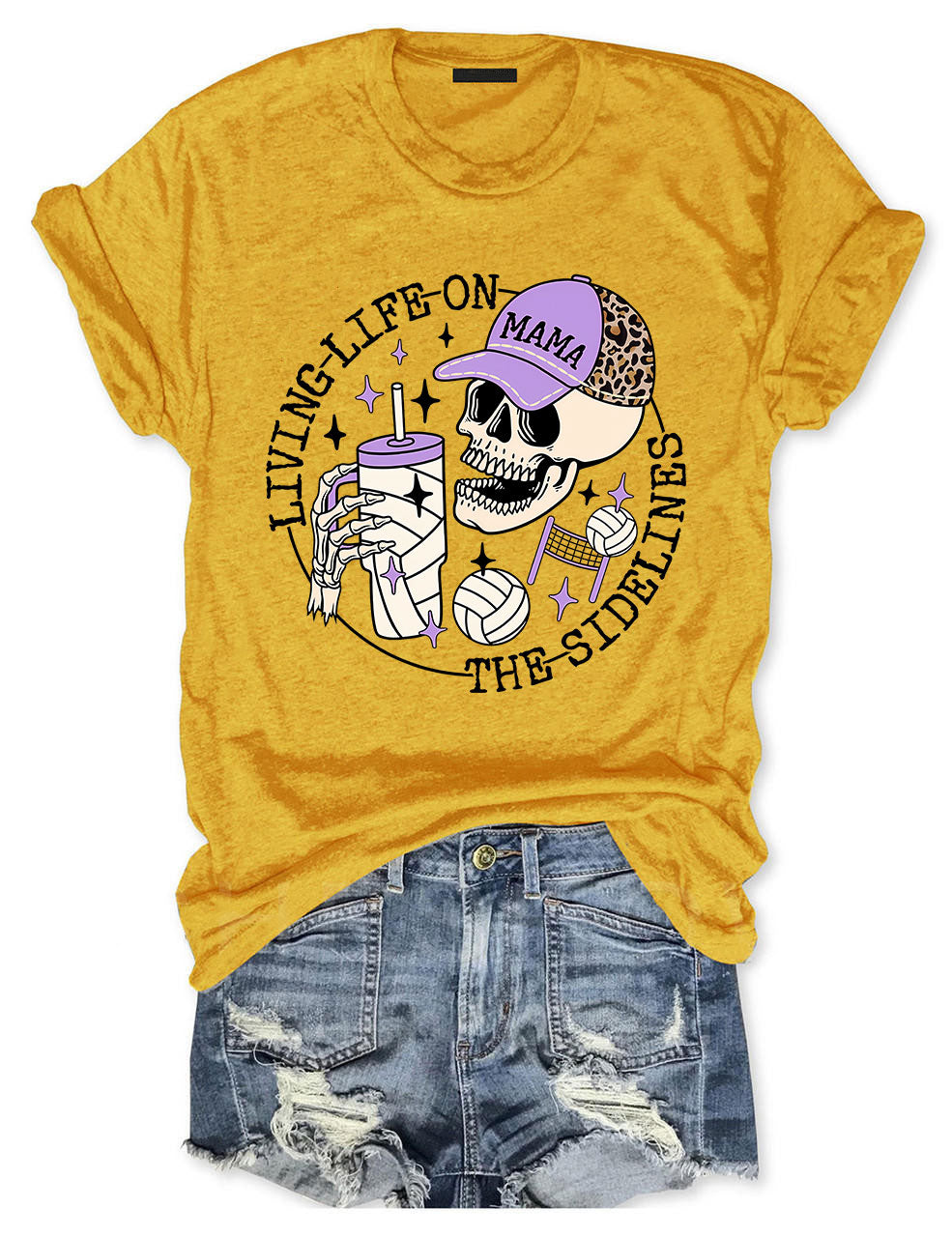Living Life on the Bleachers Mama Skull Volleyball Mom T-shirt