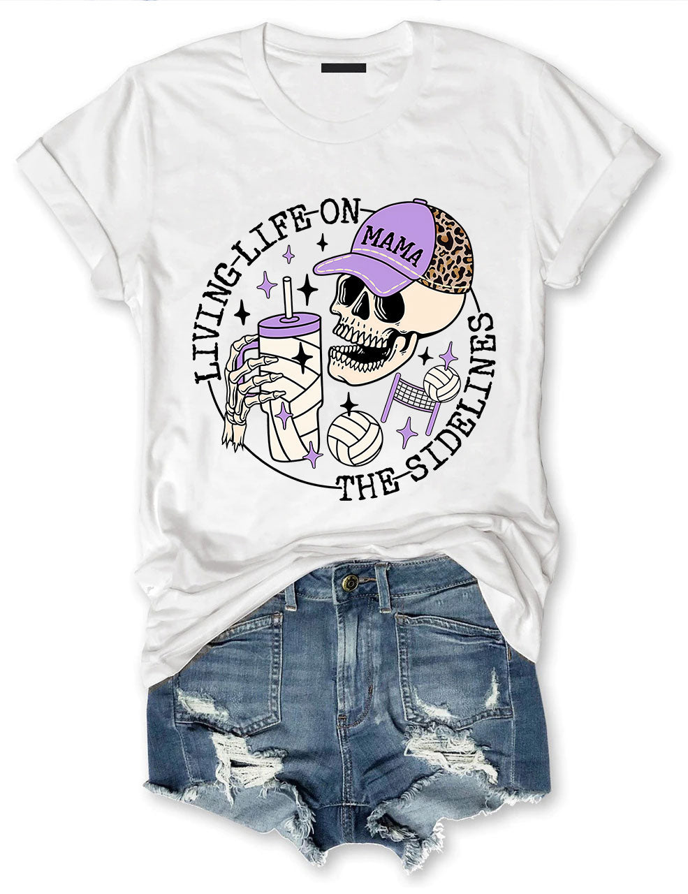 Living Life on the Bleachers Mama Skull Volleyball Mom T-shirt