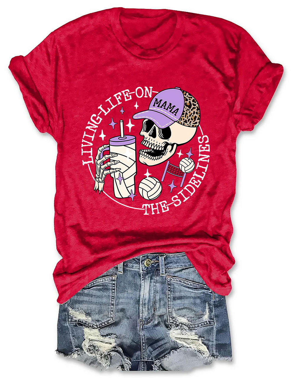 Living Life on the Bleachers Mama Skull Volleyball Mom T-shirt