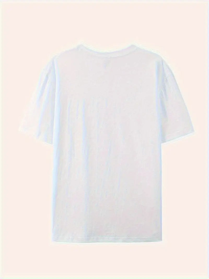 Ladies' casual beach style pattern T-shirt, round neck, short sleeves, elastic, anti-penetrating, machine washable - perfect vacation style, double-sided printed round neck short sleeve T-shirt, casual printed T-shirt, fashionable single piece
