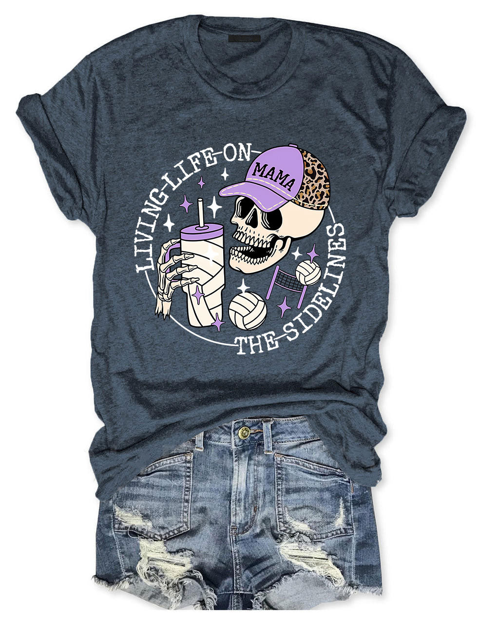 Living Life on the Bleachers Mama Skull Volleyball Mom T-shirt
