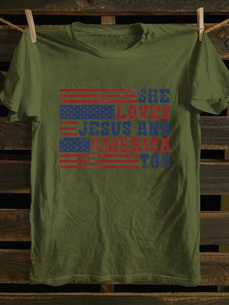 She Loves Jesus And America Too 4th of July T-shirt