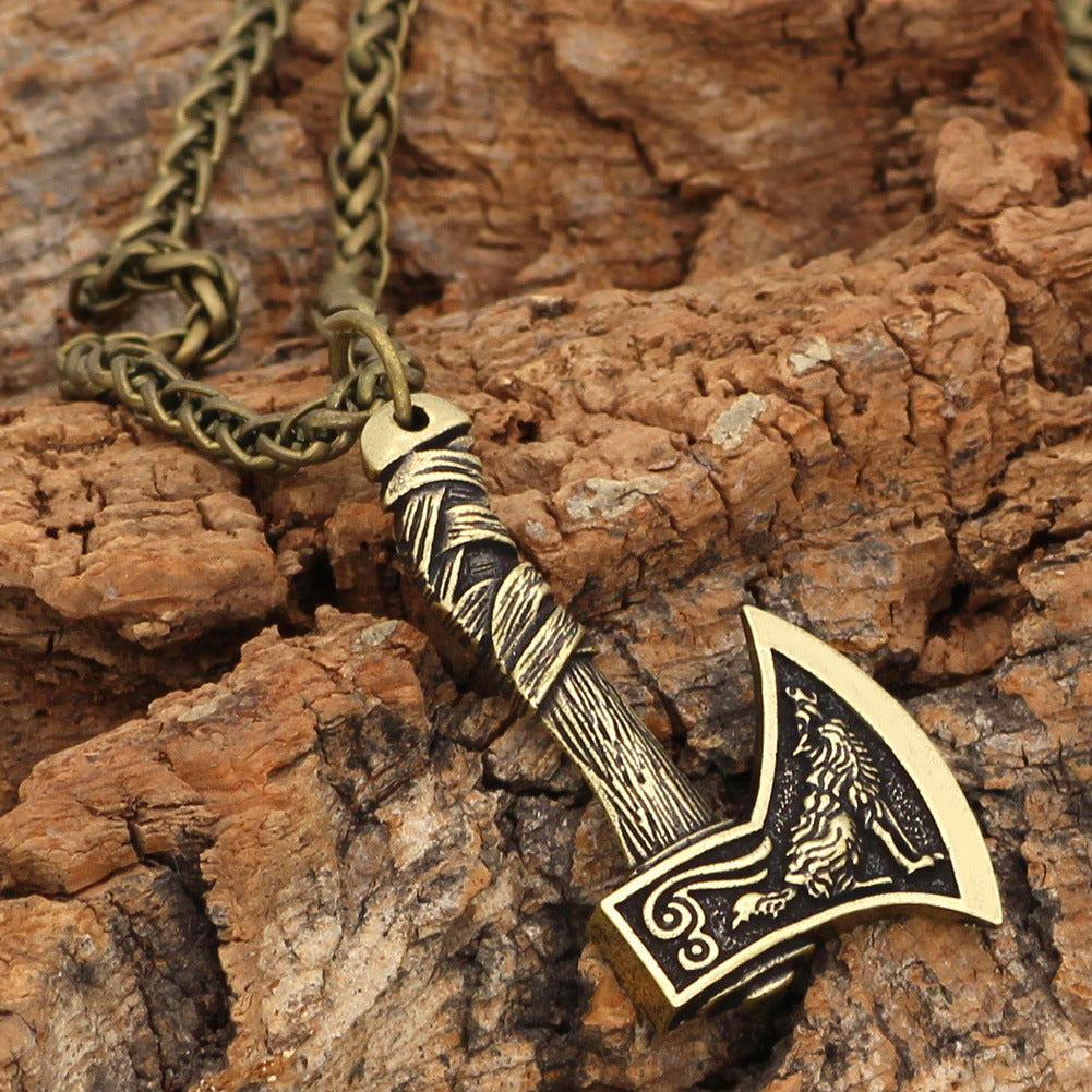 Viking Jewelry Celtic Wolf Axe Designer Men's Necklace Trendy Accessories Halloween
