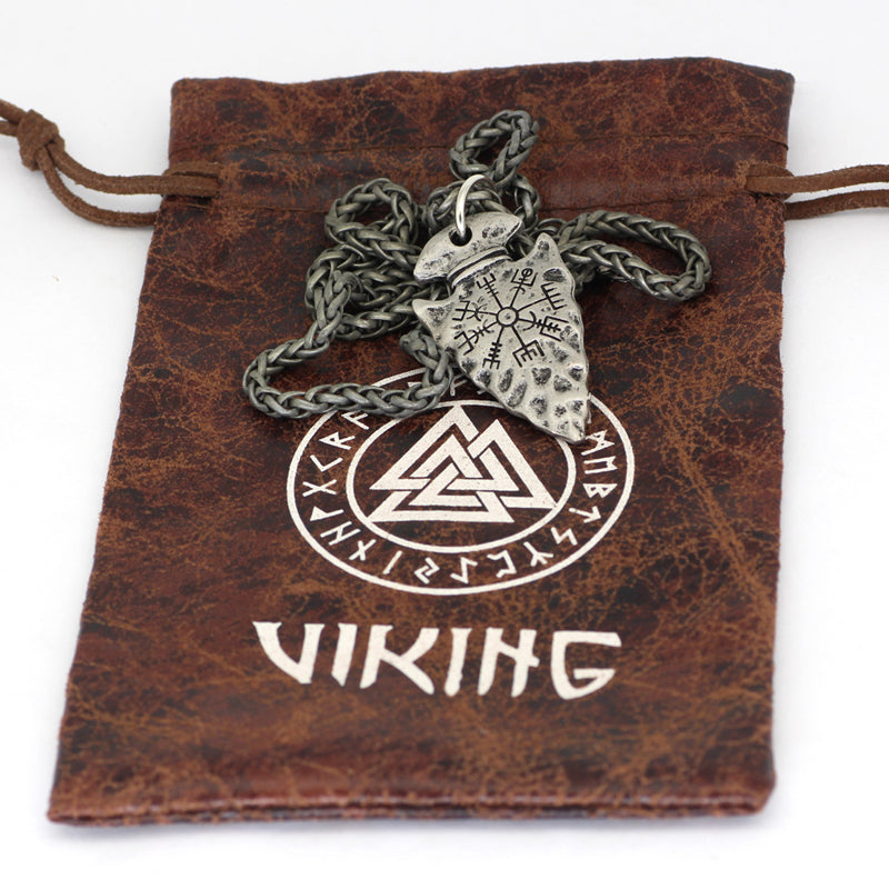 Viking Compass Pendant Vintage Rune Men's Necklace Halloween