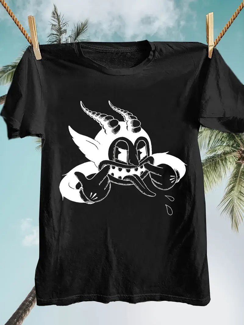 Funny devil cartoon T-shirt, American retro style clothing