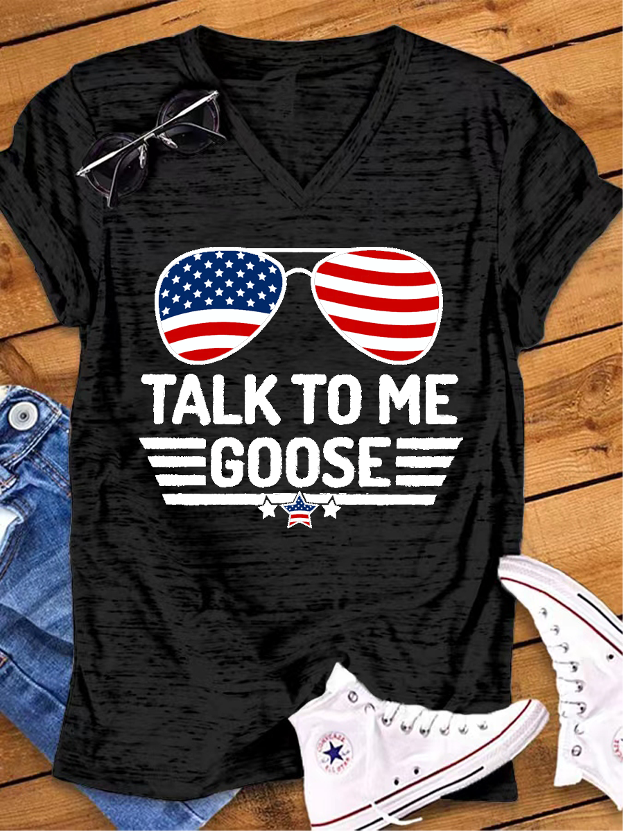 Talk To Me Goose America Flag Glasses V-Neck T-shirt