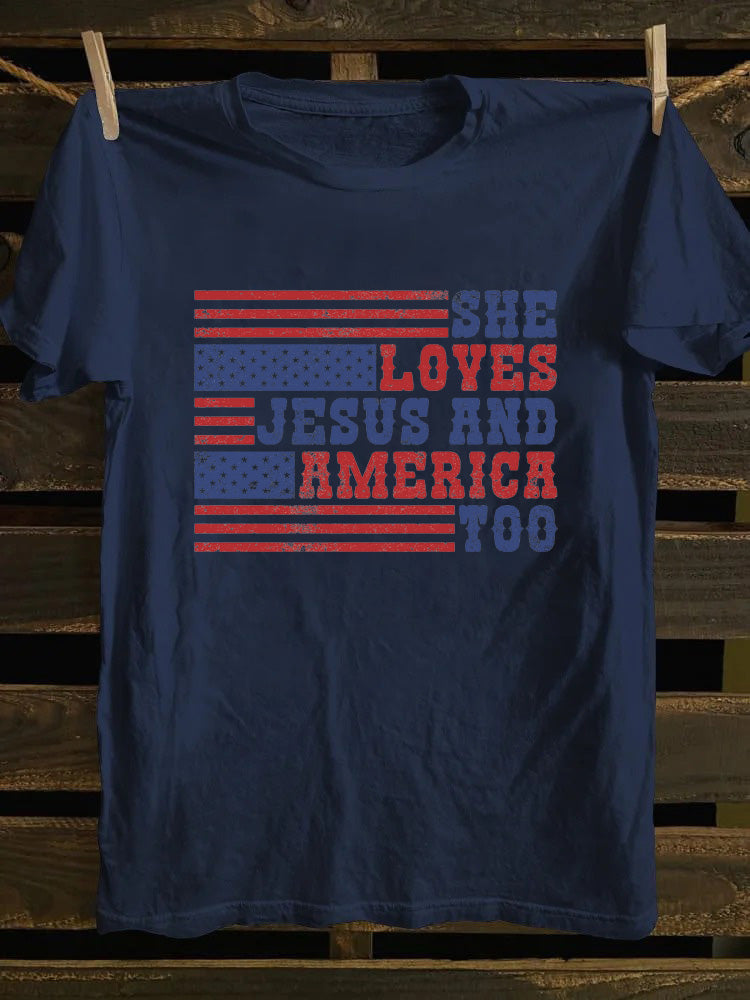 She Loves Jesus And America Too 4th of July T-shirt
