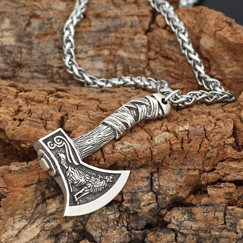 Viking Jewelry Celtic Wolf Axe Designer Men's Necklace Trendy Accessories Halloween