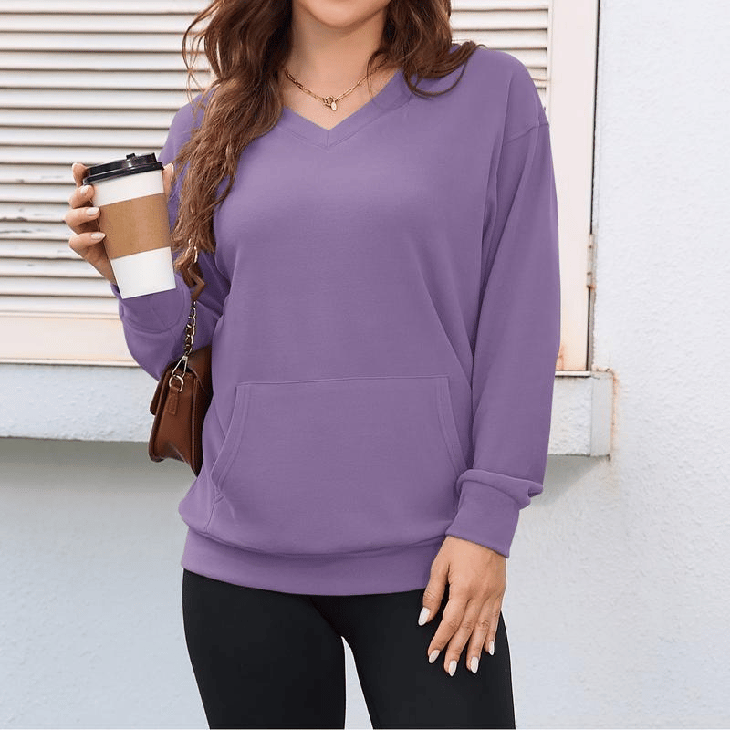 🏆 Women's V-neck Sweatshirt With Kangaroo Pocket