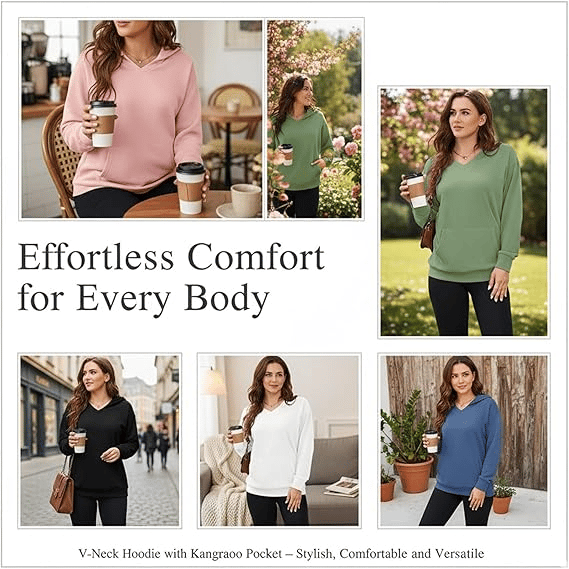 🏆 Women's V-neck Sweatshirt With Kangaroo Pocket