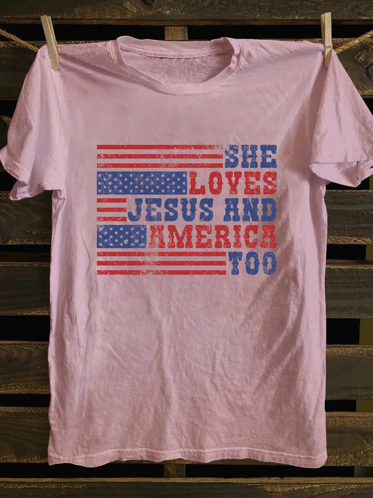 She Loves Jesus And America Too 4th of July T-shirt