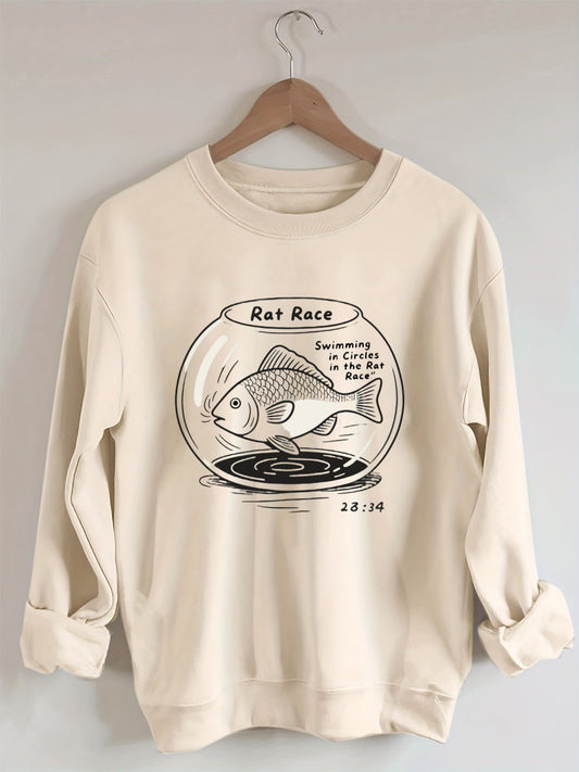 Rat Race Fish in Fishbowl Print Crewneck Sweatshirt
