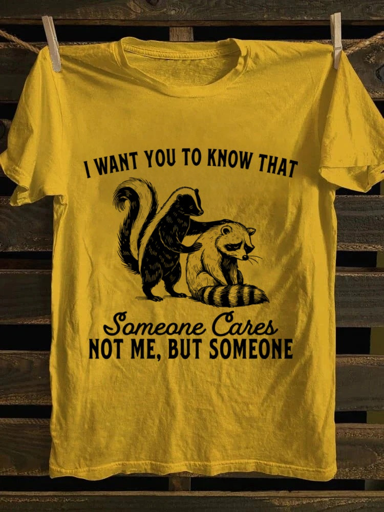 Retro Humorous Skunk & Raccoon "SomeoneCares" Printed Tshirt