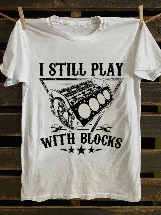Retro street element printed T-shirt, classic letter pattern pure cotton short sleeved shirt