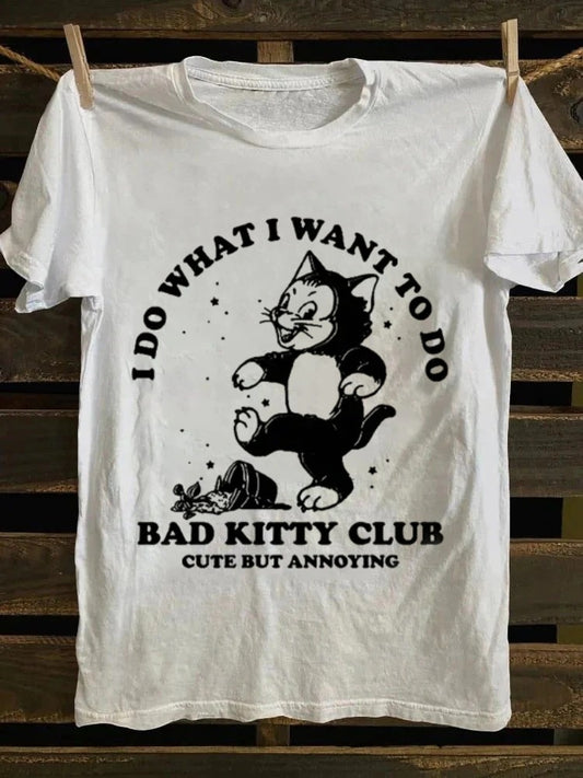 Retro Cartoon Bad Kitty Tee | ‘I Do What I Want’ Fun Vibe for Cat Lovers