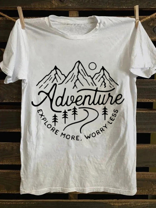 Hiking themed printed women's summer outfit fit round neck T-shirt