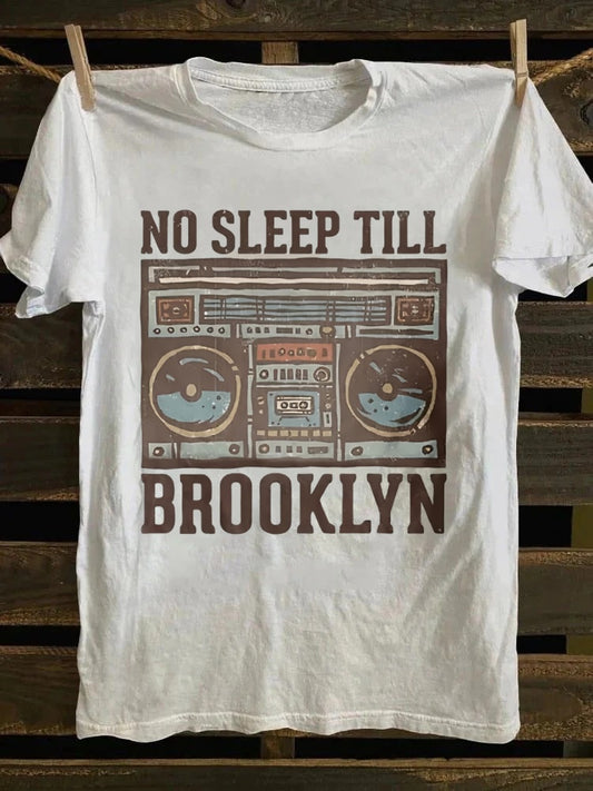 Retro "No Sleep Till Brooklyn" Boombox Graphic T-shirt