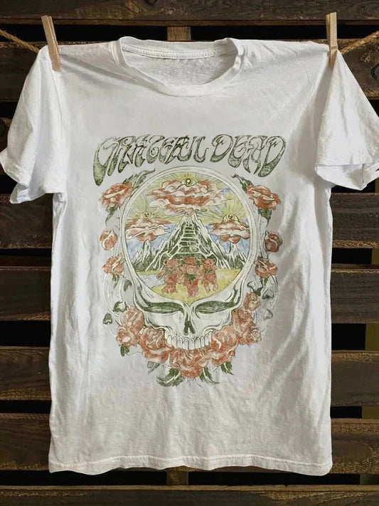 Retro Graphic T-shirt: Grateful Dead Skull, Roses & Bears