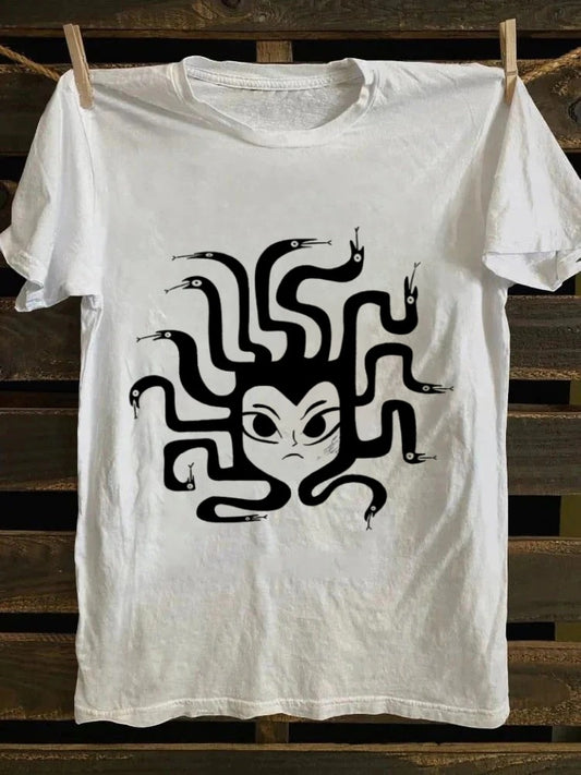 Retro punk rock "Never Give Up" T-shirt - Dark snake print retro T-shirt