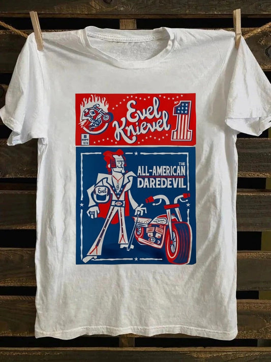 Retro school punk rock band printed design pattern T-shirt knievel
