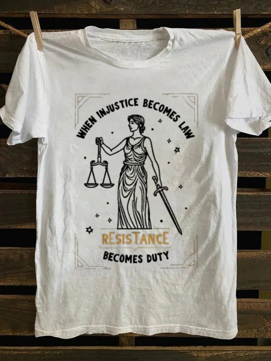 Retro punk rock pattern T-shirt, with interesting and terrifying design, printed with the words' Justice becomes responsibility ', abstract animated portrait