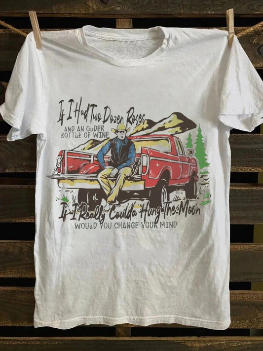 Retro Country Truck & Romantic Lyric Printed Tshirt