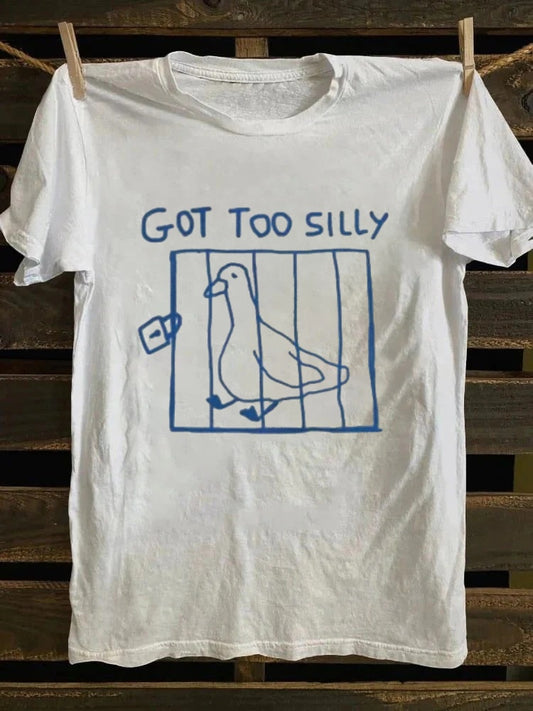 Retro Whimsical Hand - Drawn "Got Too SillyCaged Goose Graphic T-shirt