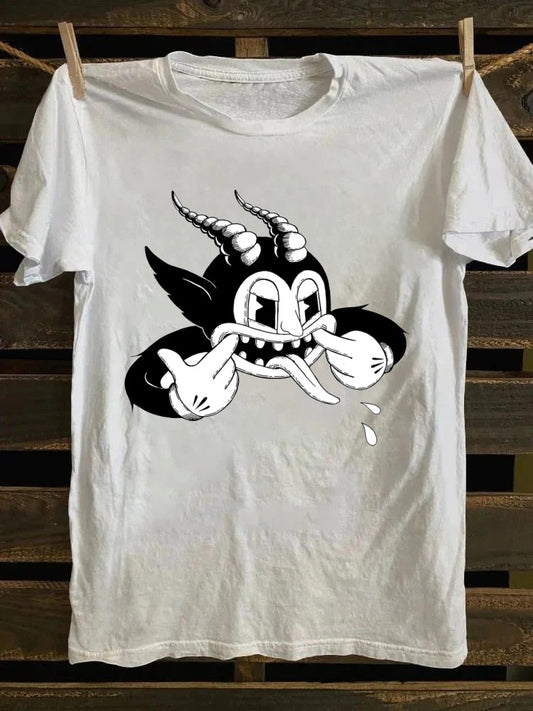 Funny devil cartoon T-shirt, American retro style clothing