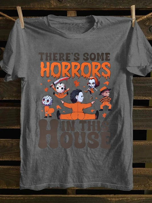 There's Some Horrors In This House Printed Unisex Oversized Halloween T-shirt