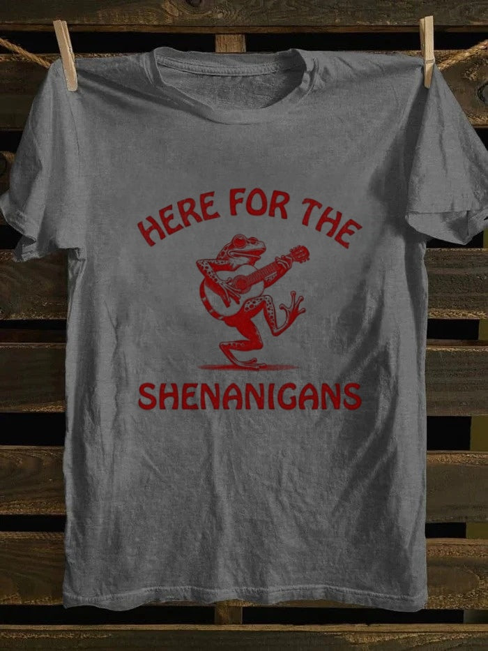 Retro Hippie Frog Tee: Here for the Shenanigans Fun Vibe
