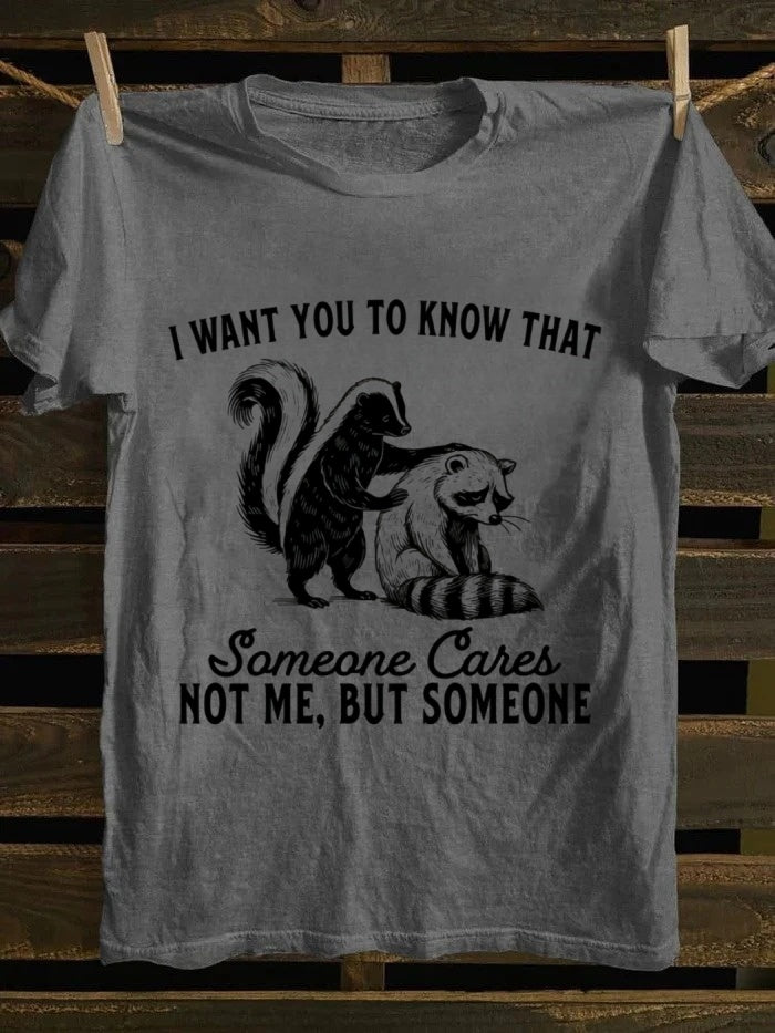 Retro Humorous Skunk & Raccoon "SomeoneCares" Printed Tshirt