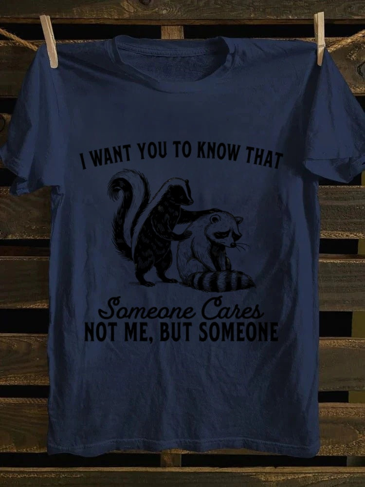 Retro Humorous Skunk & Raccoon "SomeoneCares" Printed Tshirt