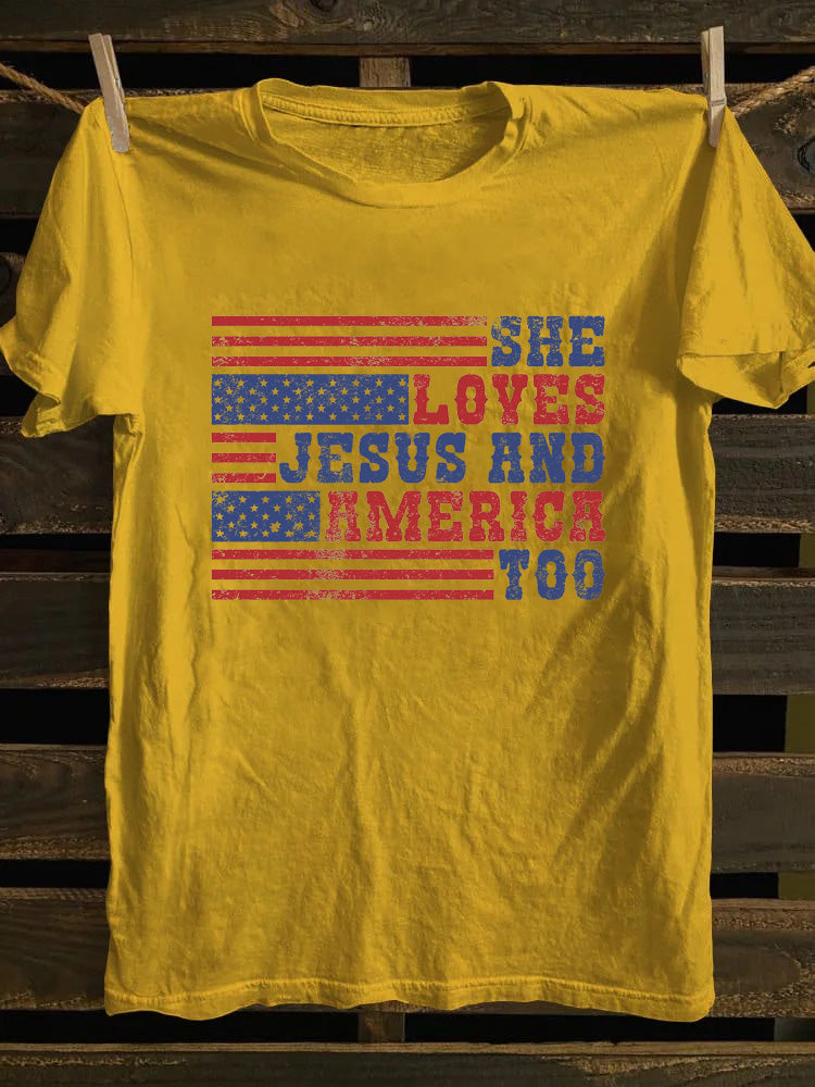 She Loves Jesus And America Too 4th of July T-shirt