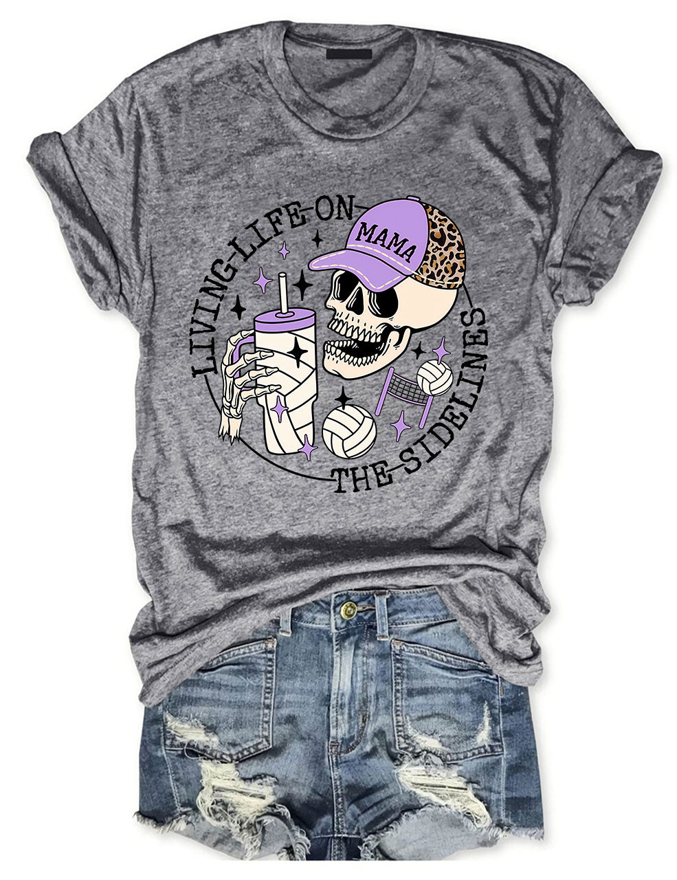 Living Life on the Bleachers Mama Skull Volleyball Mom T-shirt