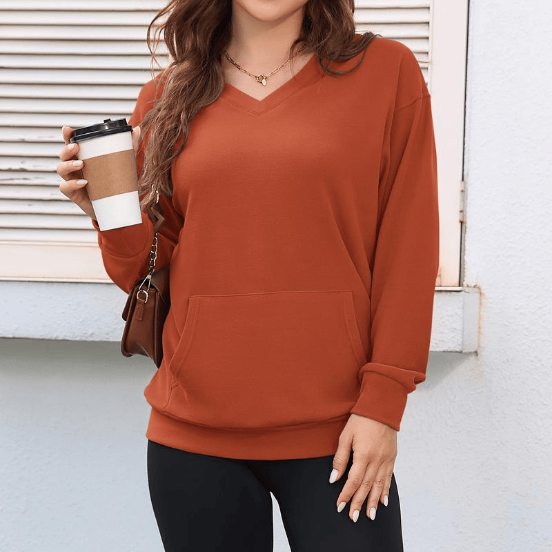 🏆 Women's V-neck Sweatshirt With Kangaroo Pocket