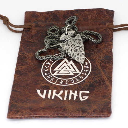 Viking Compass Pendant Vintage Rune Men's Necklace Halloween