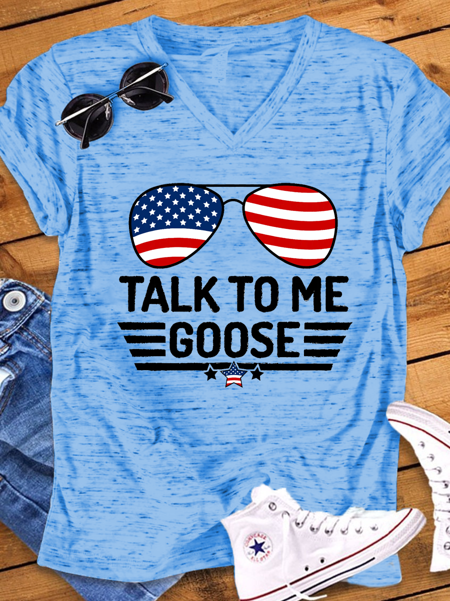Talk To Me Goose America Flag Glasses V-Neck T-shirt