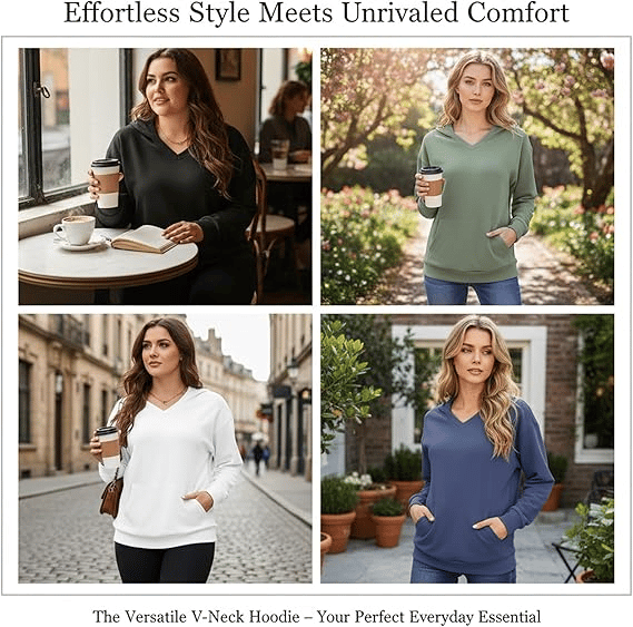 🏆 Women's V-neck Sweatshirt With Kangaroo Pocket