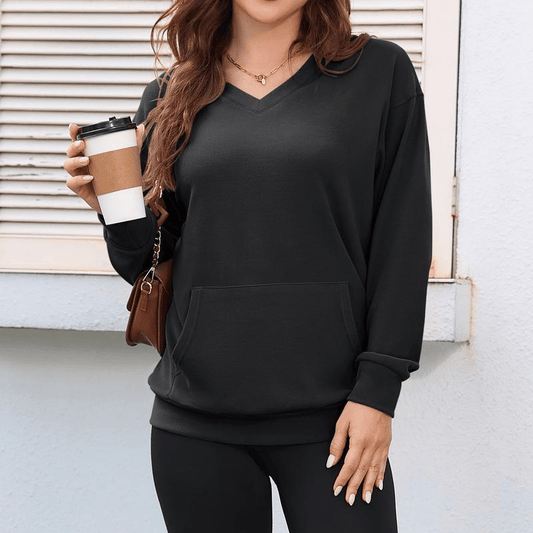 🏆 Women's V-neck Sweatshirt With Kangaroo Pocket