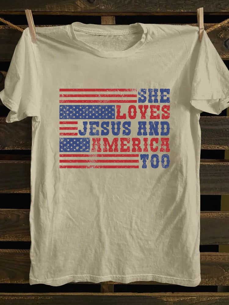 She Loves Jesus And America Too 4th of July T-shirt
